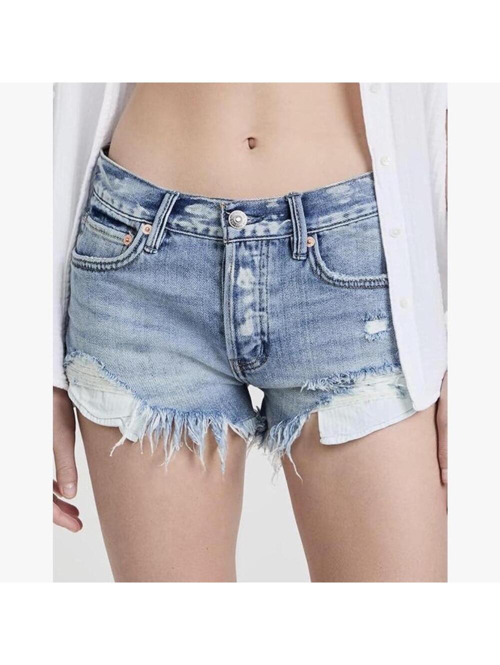 Free People Loving Good Vibrations denim shorts w frayed hem summer cutoffs